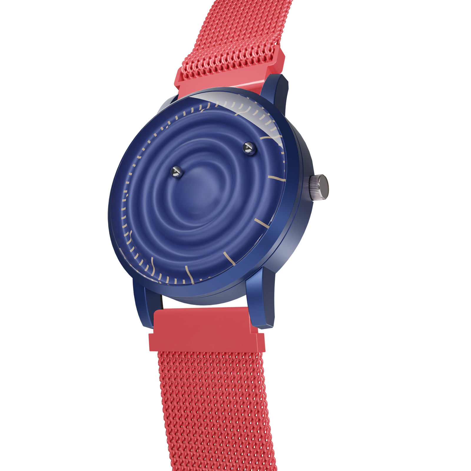 Magneto-Watch-Wave-Blue-Maschenarmband-Rot-Side