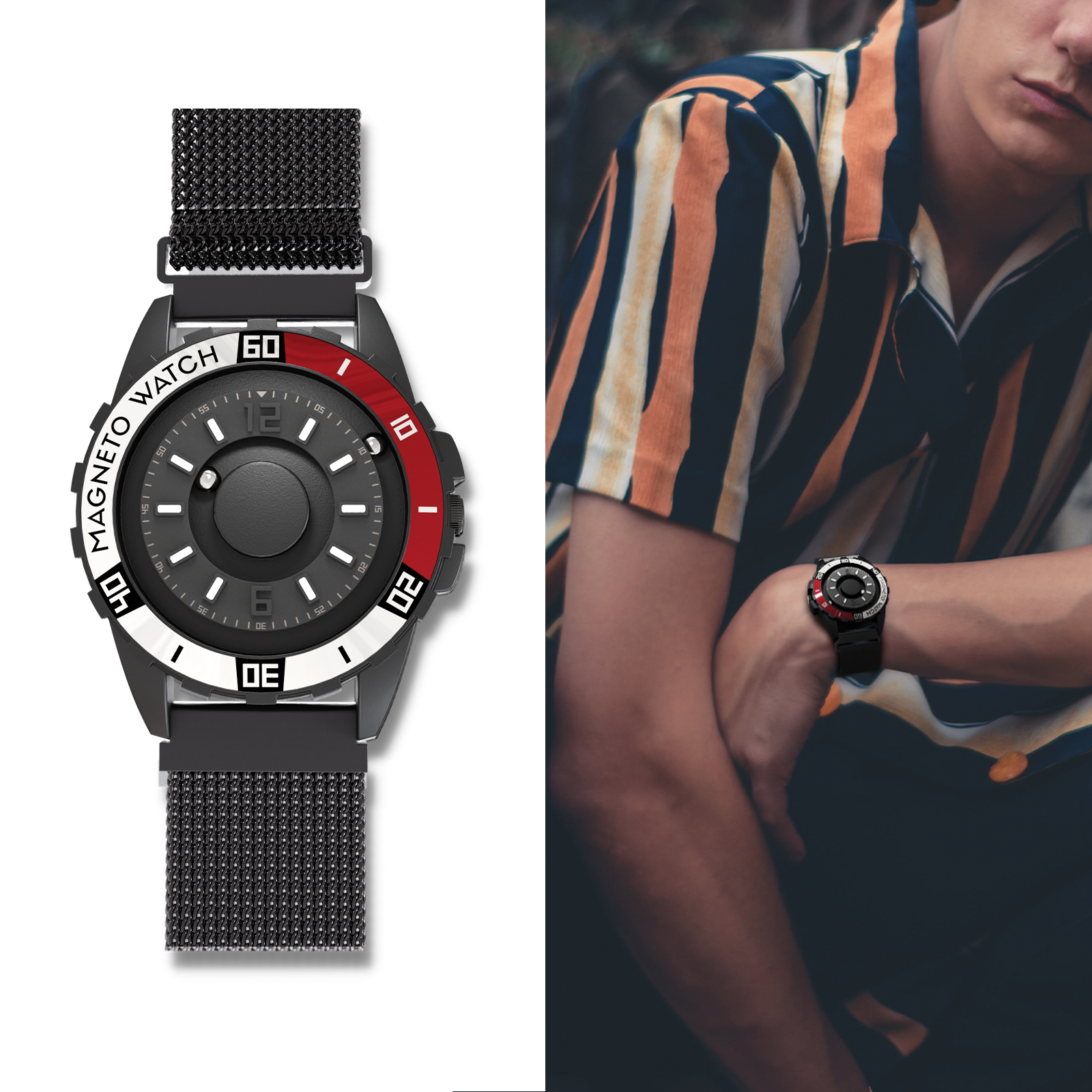 EUTOUR Men's Watch Magneto Watch Magnetic Watches Minimalist Unisex Quartz  Watch with Stainless Steel Mesh Bracelet 40mm
