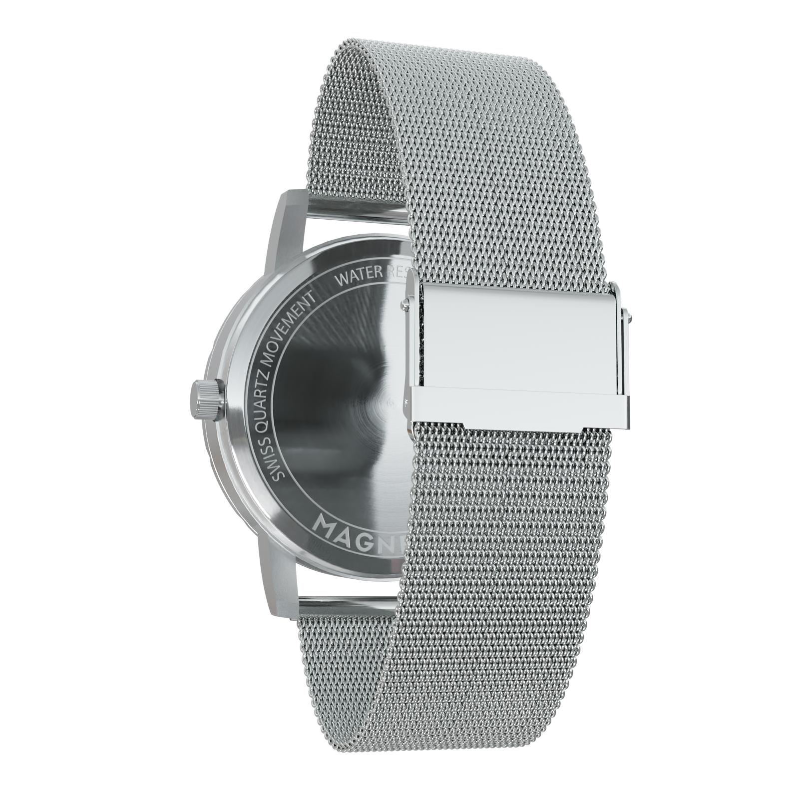 Magneto-Watch-Maschenarmband-Sicherheitsverschluss-Silber-Side