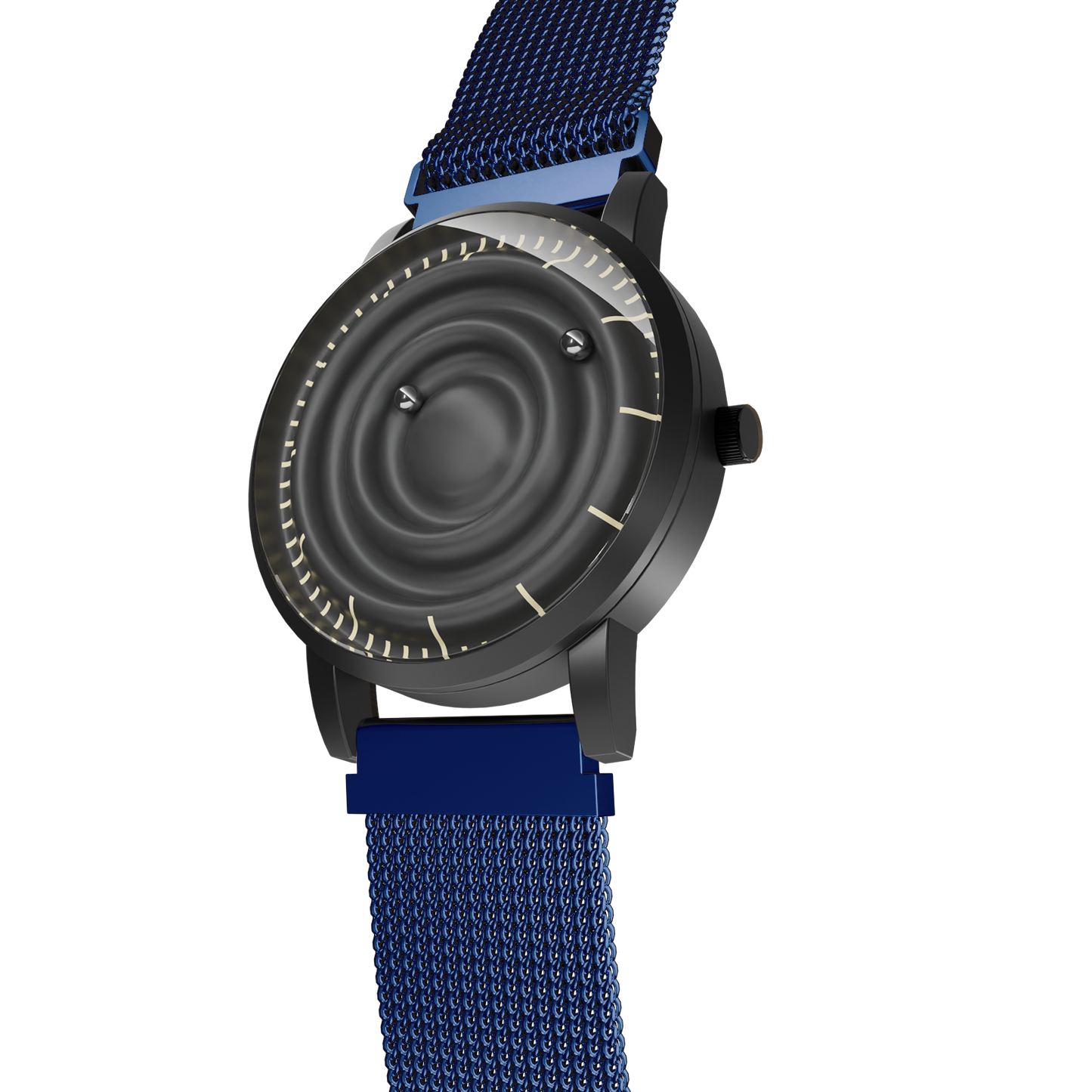 Magneto-Watch-Wave-Black-Maschenarmband-Blau-Side